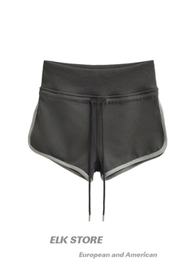 辣妹灰色运动居家可外穿休闲短裤健身瑜伽翻腰拼色百搭热裤新款