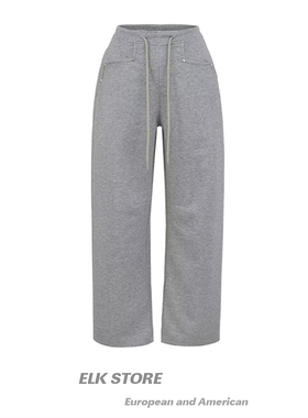 空气层廓形铆钉低腰运动休闲裤女秋季抽绳百搭直筒灰色卫裤香蕉裤