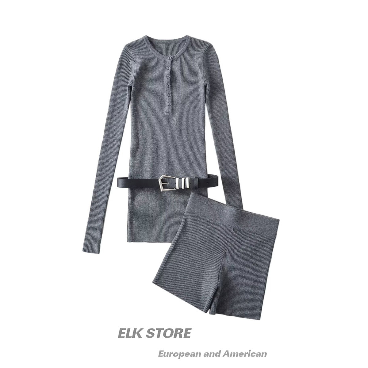 美式辣妹初秋简约修身长袖针织衫紧身高腰显瘦短裤两件打底套装女,女装/女士精品,毛针织衫,淘宝优惠券,粉丝福利购,淘宝优惠卷