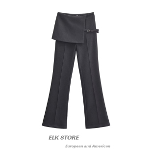 裤 韩版 西裤 西装 长裤 子直筒微喇裤 假两件休闲裤 裙设计感小众裙帘裤