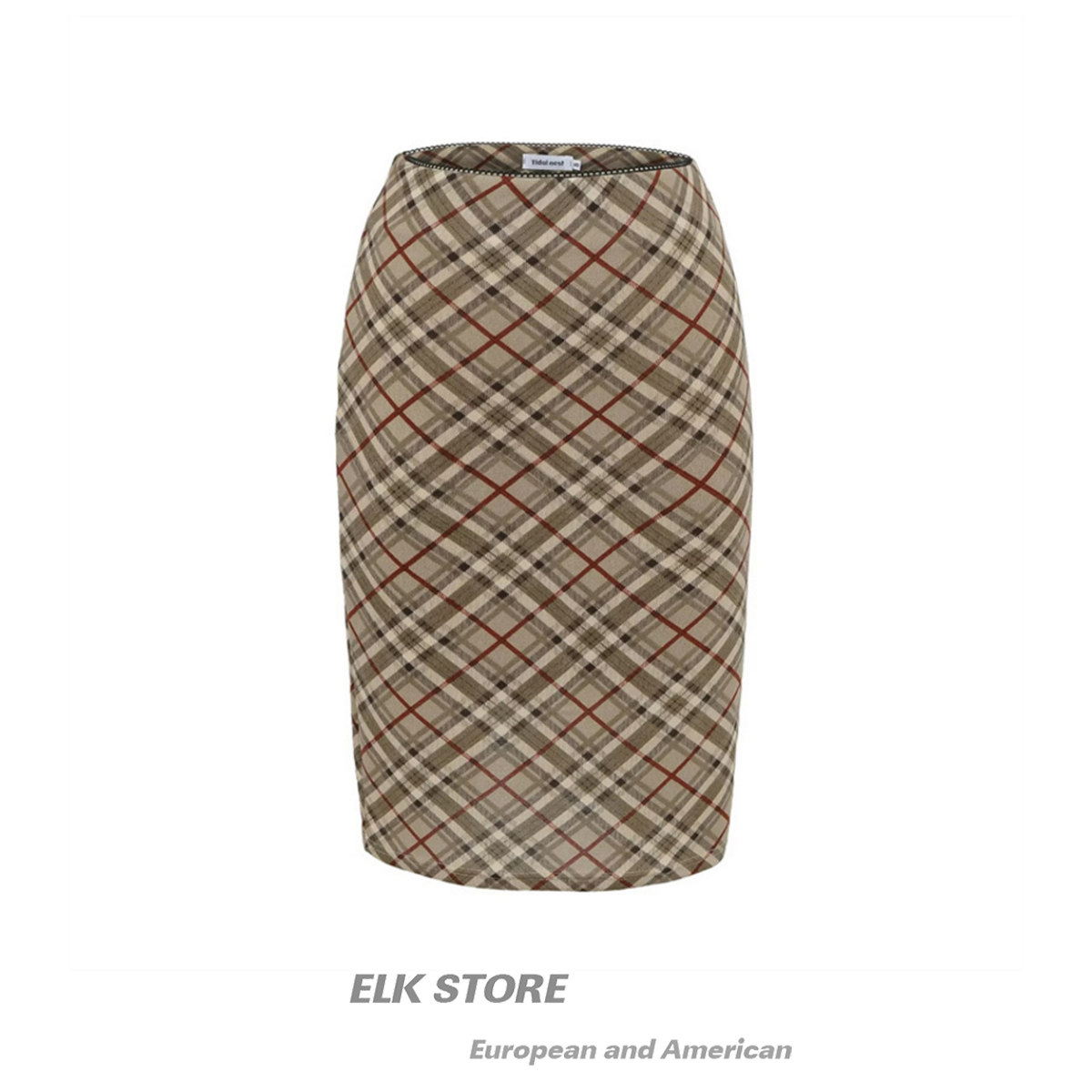 法式复古格纹包臀半身裙a字裙