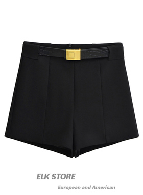 辣妹a字短裤百搭腰带高腰西装短裤女性感显腿长气质显瘦黑色裤子