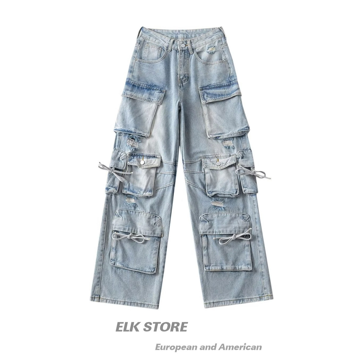 美式街头嘻哈多口袋潮流工装裤女复古重工水洗高腰直筒牛仔长裤,女装/女士精品,牛仔裤,淘宝优惠券,粉丝福利购,淘宝优惠卷