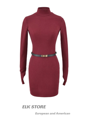 辣妹紧身性感连衣裙女秋季内搭裙长袖修身裙子御姐风黑色包臀短裙