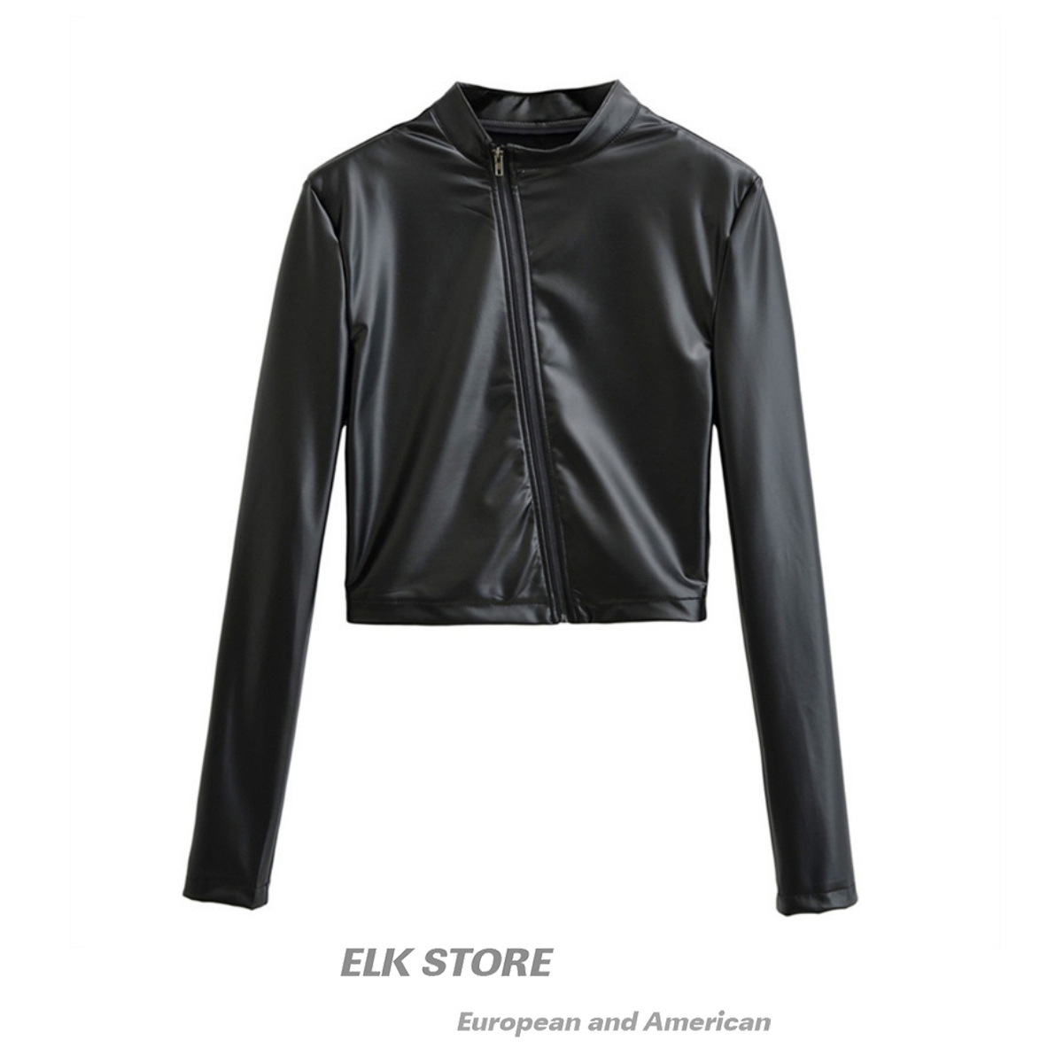 酷飒机车黑色修身皮衣外套夹克女