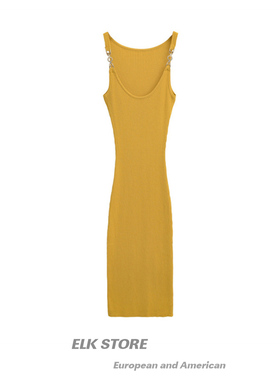 性感御姐黄色针织吊带连衣裙女夏季海岛度假气质纯欲修身包臀裙子