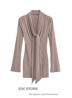 法式性感辣妹黑色挂脖连衣裙女初秋修身显瘦小个子内搭袖包臀裙