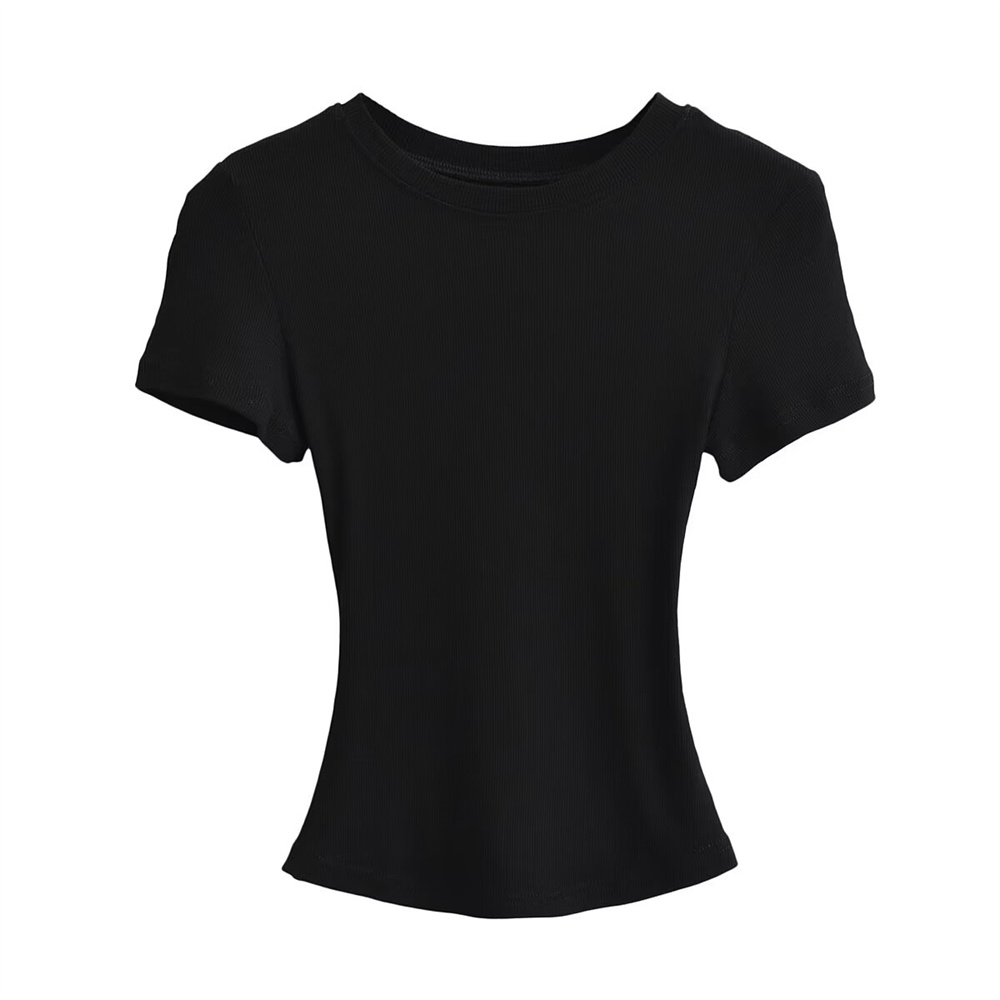 thumbnail for SKIMS Kardashian Matching Threaded Skinny Short Sleeve T-Shirt Feminine Slim Round Neck Solid Color Stretch Comfortable Top