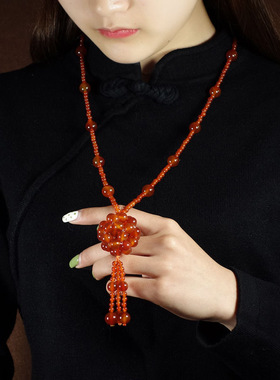 天然带证书玛瑙毛衣链吊坠女