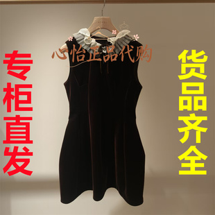 国内代购艾薇2026秋季新富家千金花边领无袖丝绒连衣裙ESV5L03B
