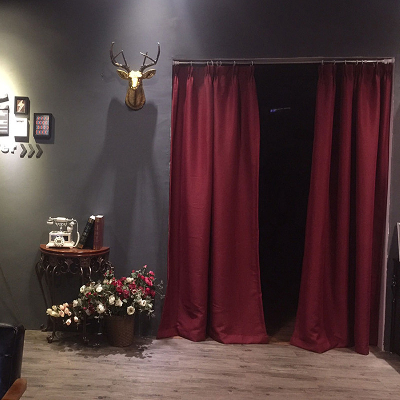 结婚喜庆胭脂红色窗帘暗红色全遮光简约现代客厅卧室纯色棉麻婚房