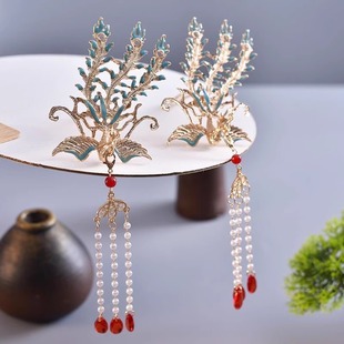 超仙唐朝明制凤凰发冠顶冠侧边发钗头饰古装汉服宋制仙凤对叉配饰