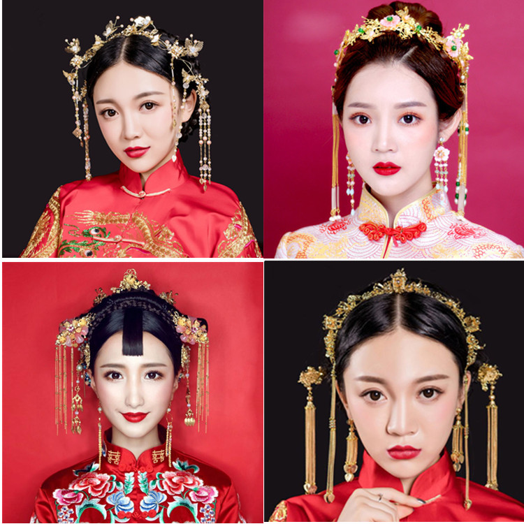 中式新娘古装头饰凤冠秀禾服发饰套装结婚汉服宫廷流苏发簪饰品