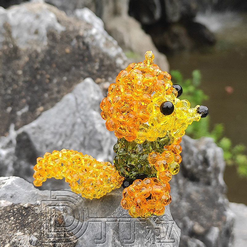 丁丁粒水晶狐狸造型桌面小摆件纯手工串珠编织玻璃珠子成品微摆设