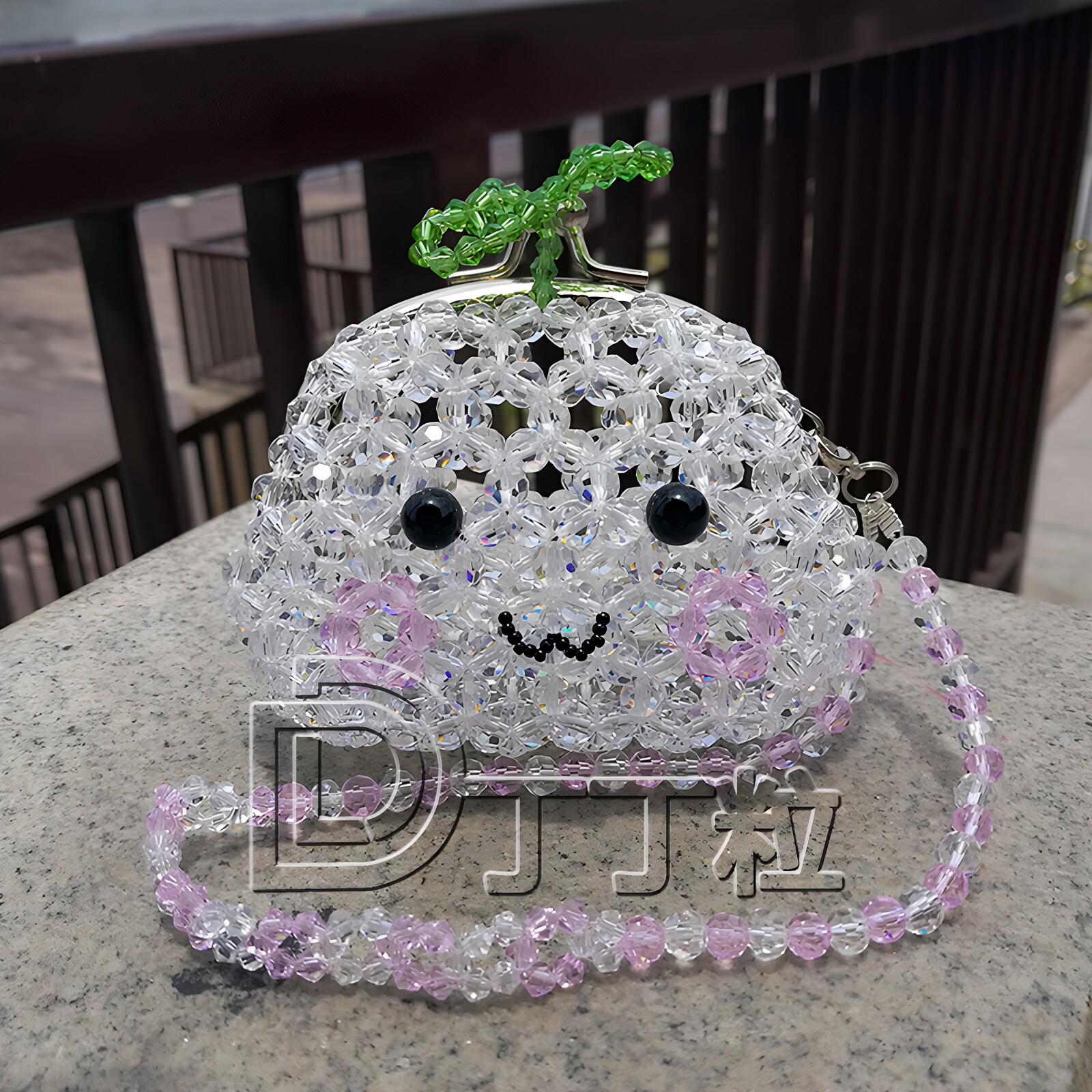 手工串珠水晶长草饭团零钱包