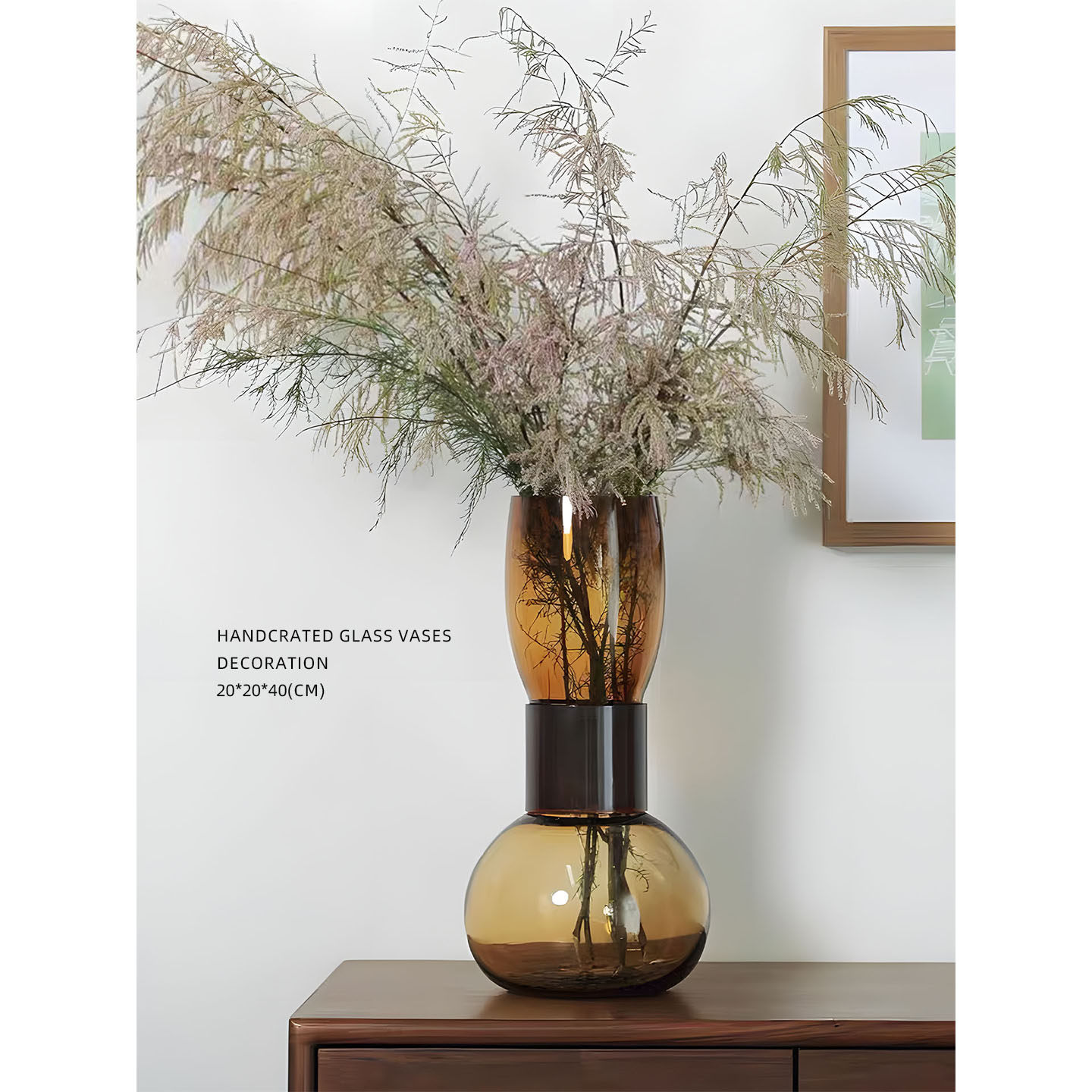 迷屿 现代创意家用手工玻璃大花瓶客厅餐桌琥珀色花器摆件可水培,家居饰品,花瓶,淘宝优惠券,粉丝福利购,淘宝优惠卷