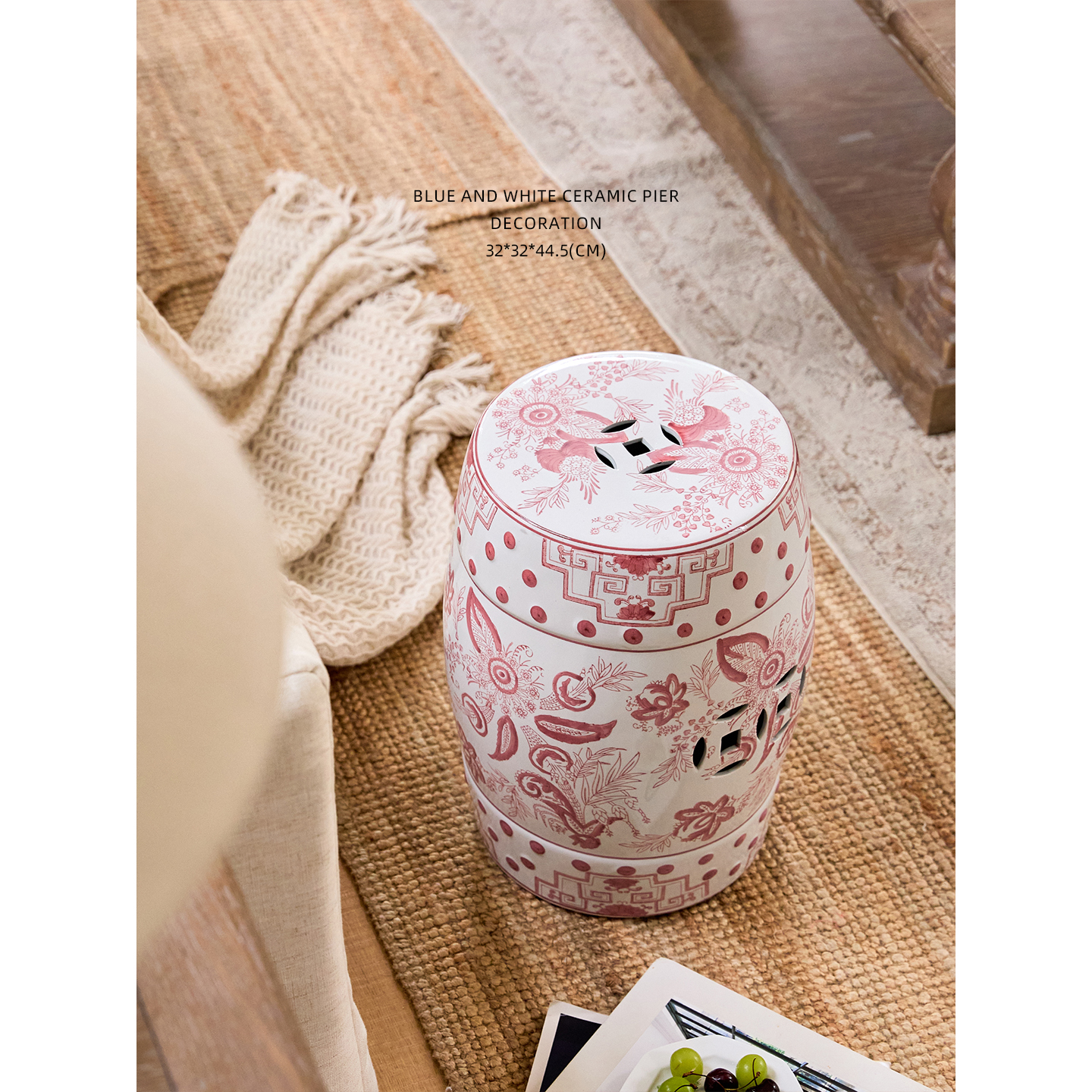 迷屿复古青花瓷换鞋凳陶瓷鼓凳浴室凳子仿古筝鼓墩坐墩矮凳圆凳