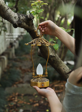 迷屿 烛光黄铜充电长续航夜灯复古可调光氛围餐桌床头装饰台灯