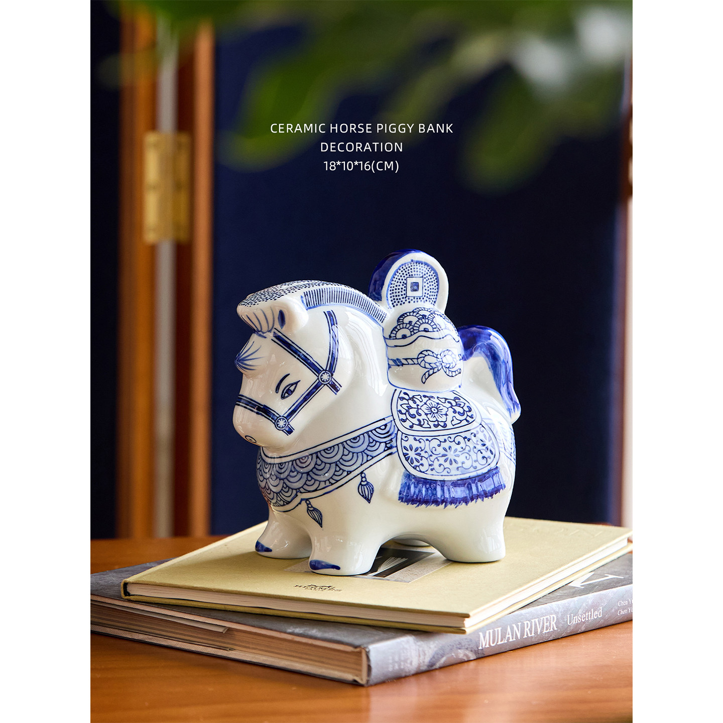 迷屿青花瓷马上有钱摆件可爱雕塑马年家居摆设生日礼物软装饰品