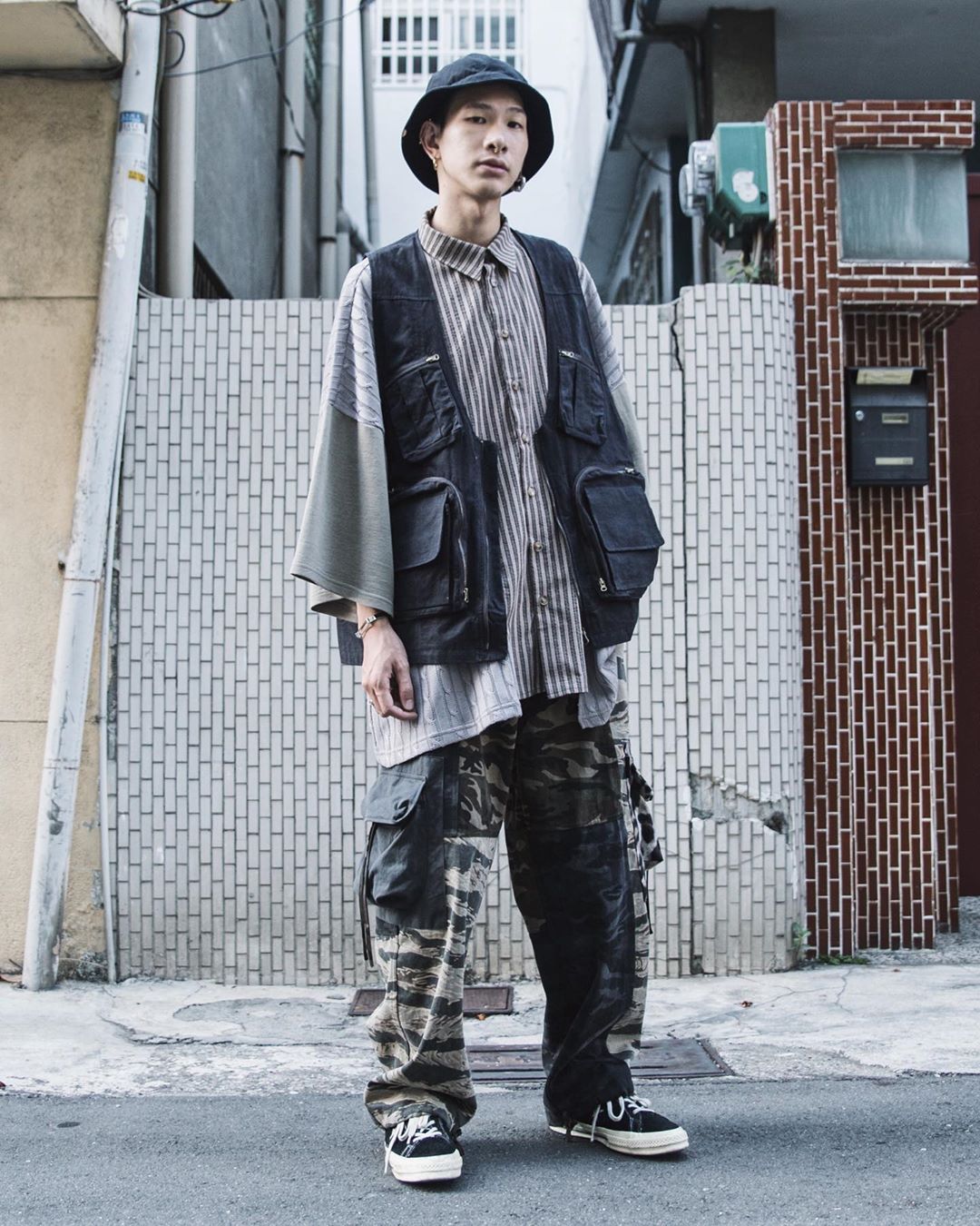 拼接豹纹多口袋长裤