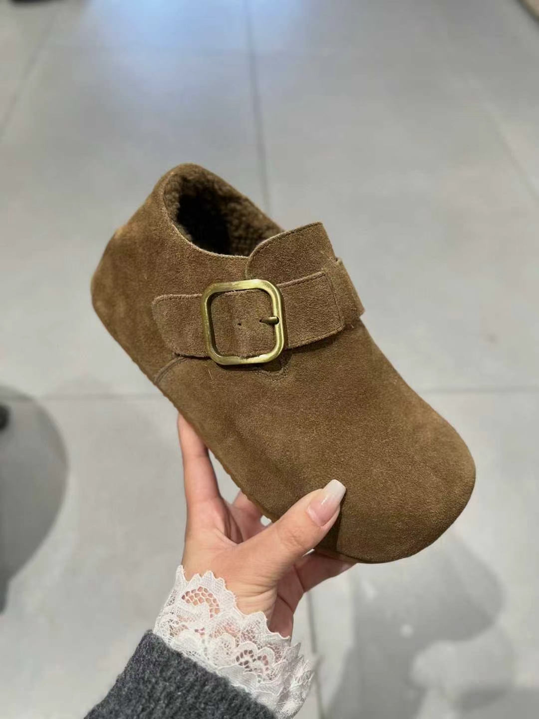 冬上新！木与希现货 真皮内增高冬季女鞋磨砂软底一脚蹬勃肯