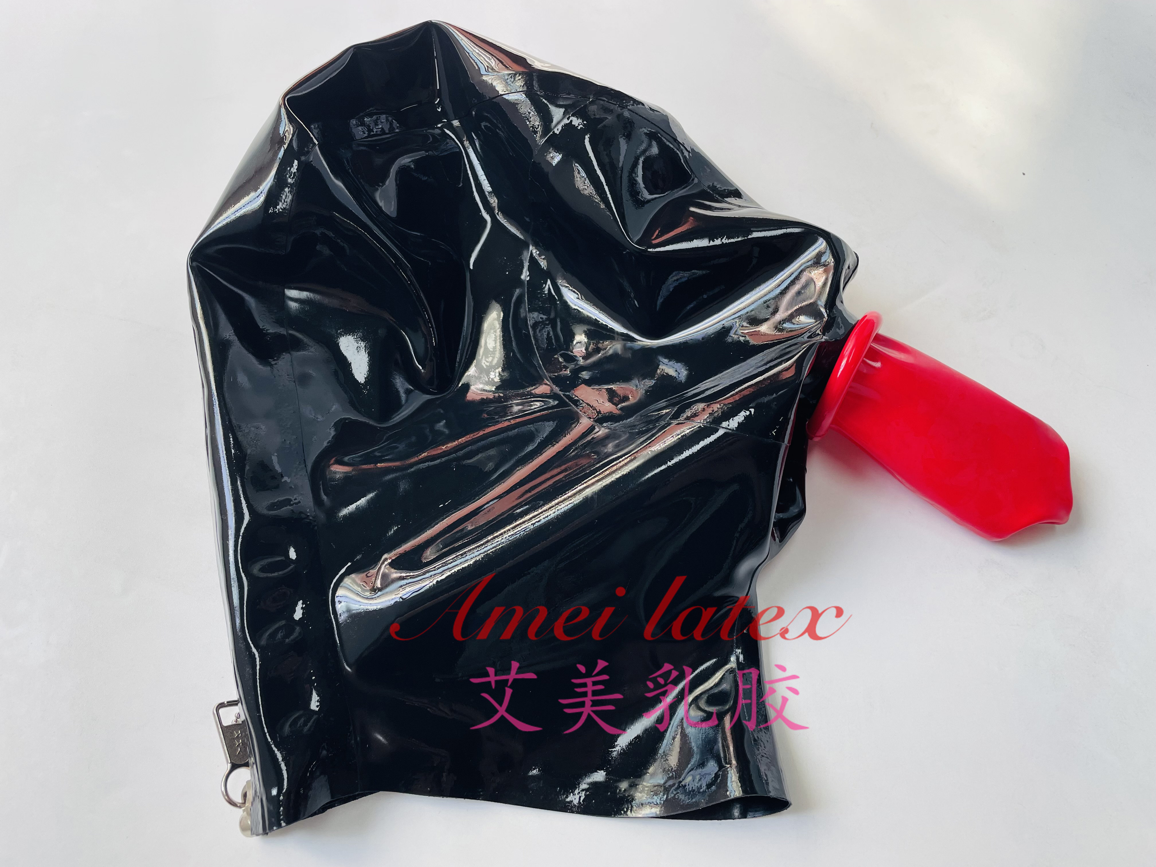 乳胶头套 乳胶面具 15cm鼻管  嘴巴凹套  带锁  定制