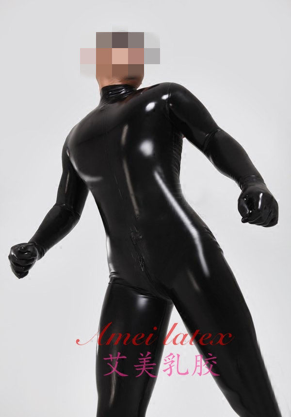 乳胶衣 男 无拉链脖子进入乳胶衣 带五指袜 Latex 高弹乳胶衣定做