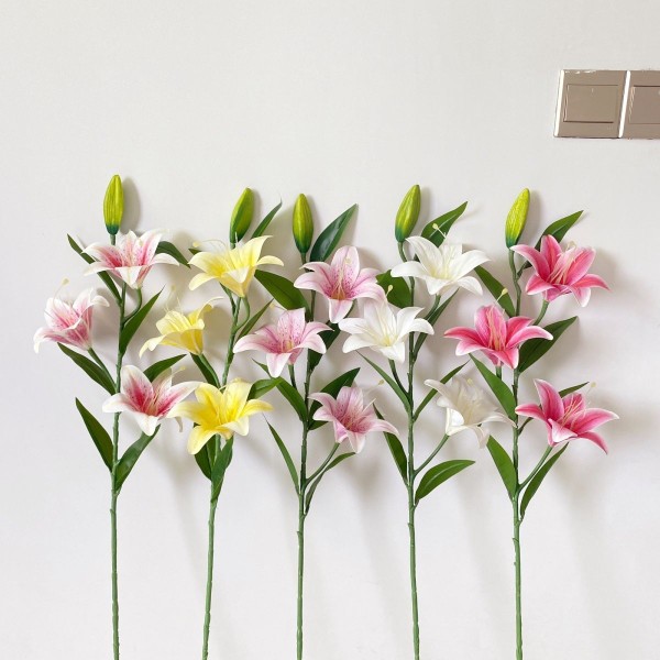 4头仿真花摆设香水百合花仿真花束客厅装饰绢花干花百合花包邮