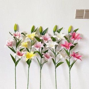 4头仿真花摆设香水百合花仿真花束客厅装饰绢花干花百合花包邮