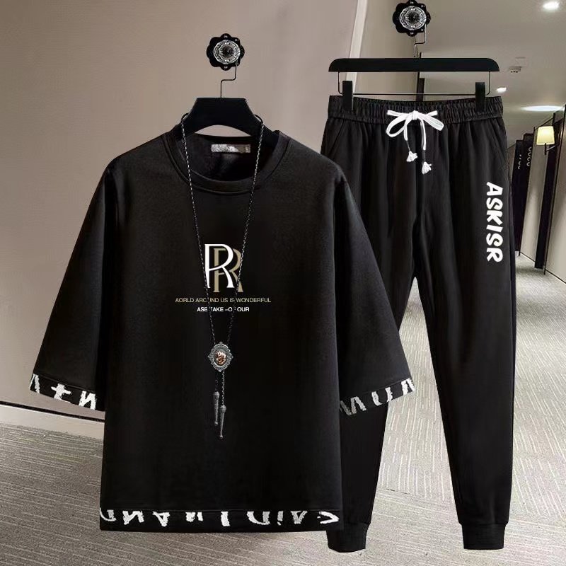 短袖T恤夏季男运动休闲时尚潮男帅气青少年套装新款宽松男士ins衣,男装,休闲运动套装,淘宝优惠券,粉丝福利购,淘宝优惠卷