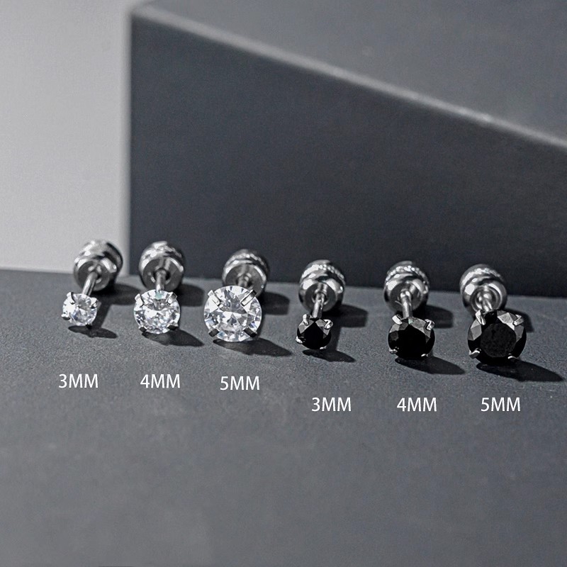 四爪锆石钛钢耳钉不掉色男痞帅小众气质高级感个性耳环简约超闪