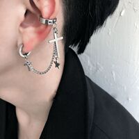 星链计划~潮男十字架耳环耳夹无耳洞女酷暗黑港风一体