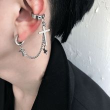 星链计划~潮男十字架耳环耳夹无耳洞女酷暗黑港风一体