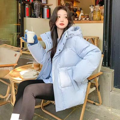 浅蓝色白鸭绒小个子短款羽绒服