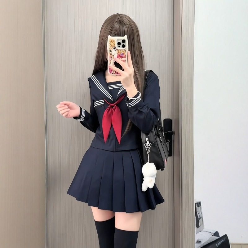 正版改良绀色三本jk制服短裙日系