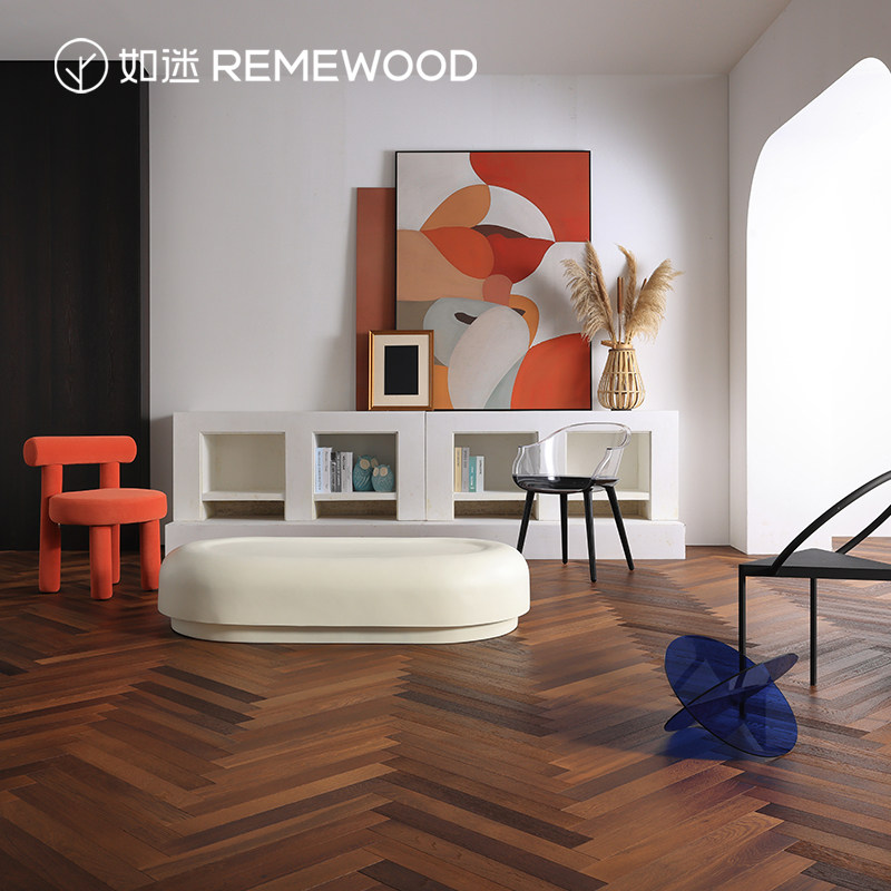 REMEWOOD多层实木复合地板复古深色环保地暖专用橡木人字拼木地板