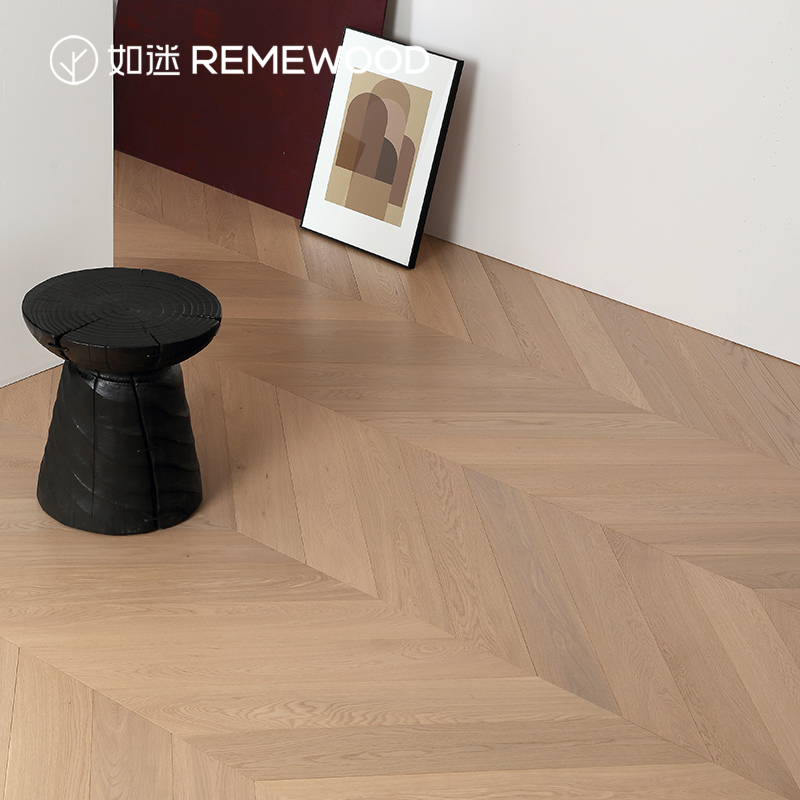 日式橡木鱼骨拼环保地暖地板家用