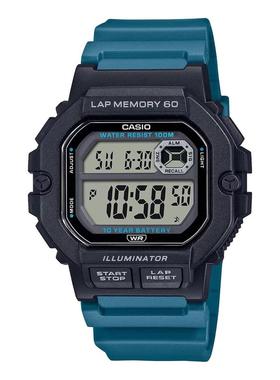 代购卡西欧男士腕表计时闹钟夜光双时区防水树脂带黑色蓝绿色