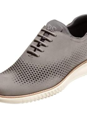 代购Cole Haan男士正装鞋透气轻便柔软舒适灰色穿孔设计系带款式