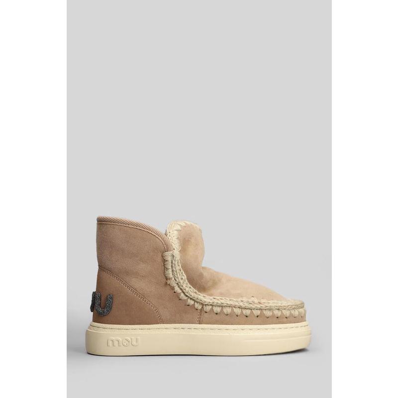 代购MOU女士雪地靴内里毛绒橡胶鞋底柔软舒适轻便驼色圆头