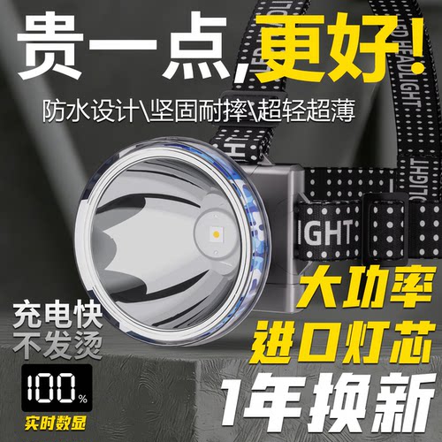 头戴强光头灯工地专用安全帽矿灯充电锂电超亮长续航大功率照明灯