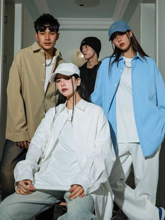 日系cityboy短袖衬衫春秋宽松休闲纯色百搭衬衣bdls男女港风外套