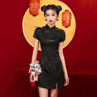 改良旗袍2026新款女夏季年轻款少女黑色短款小个子连衣裙新中式