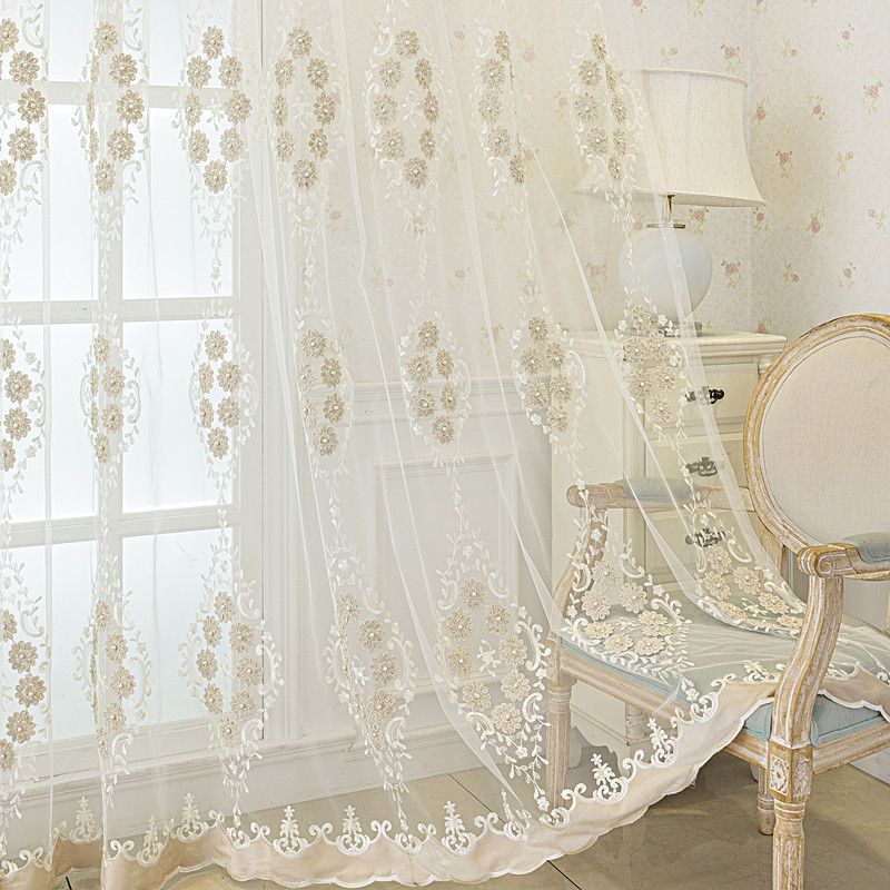 纱帘定制高档大气欧式绣花卧室阳台客厅飘窗纱帘成品遮光窗帘布料
