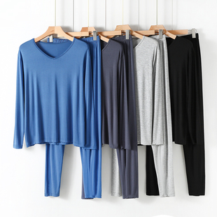 套装 春秋季 男士 V领打底衬衣衬裤 青年保暖内衣 薄款 莫代尔秋衣秋裤