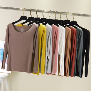 新款 圆领t恤无痕内搭薄款 长袖 女夏修身 上衣 莫代尔打底衫 2019春装