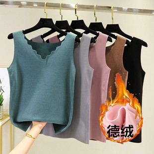 德绒无痕发热保暖背心女士加绒薄款 保暖吊带秋冬双面磨毛上衣 修身