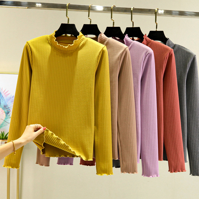 秋冬木耳边内搭打底衫女德绒保暖T恤修身加绒加厚半高领显瘦上衣