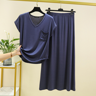 两件套 莫代尔半身裙套装 女夏季 简约薄款 可外穿休闲家居服宽松时尚