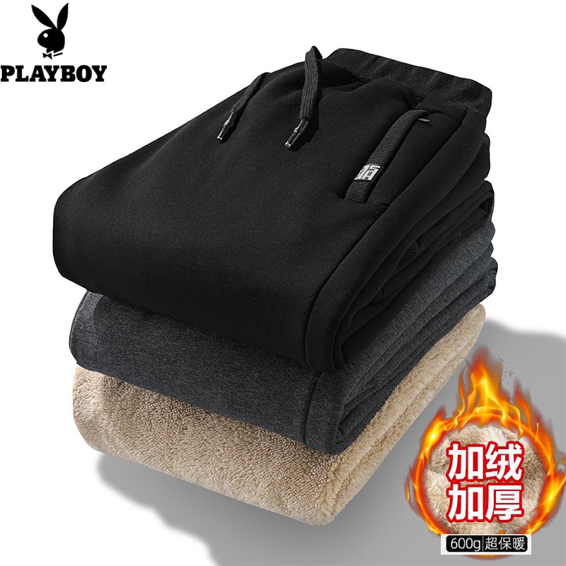 花花公子羊羔绒裤子男加绒加厚冬超特厚外穿男士休闲运动裤毛卫裤